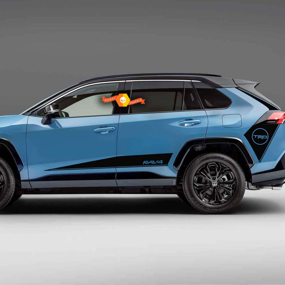 Dos rayas de hockey en el cuerpo lateral, calcomanía de la puerta del panel lateral trasero del guardabarros trasero para Toyota Rav4.
