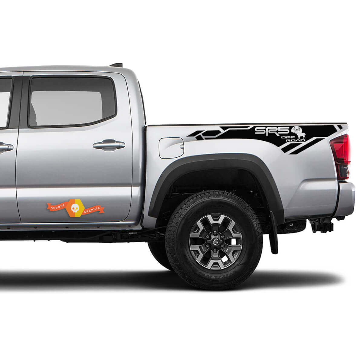 Par de calcomanías de vinilo Moose Bed para Toyota Tacoma 2016-2022 SR5 OFF ROAD.
