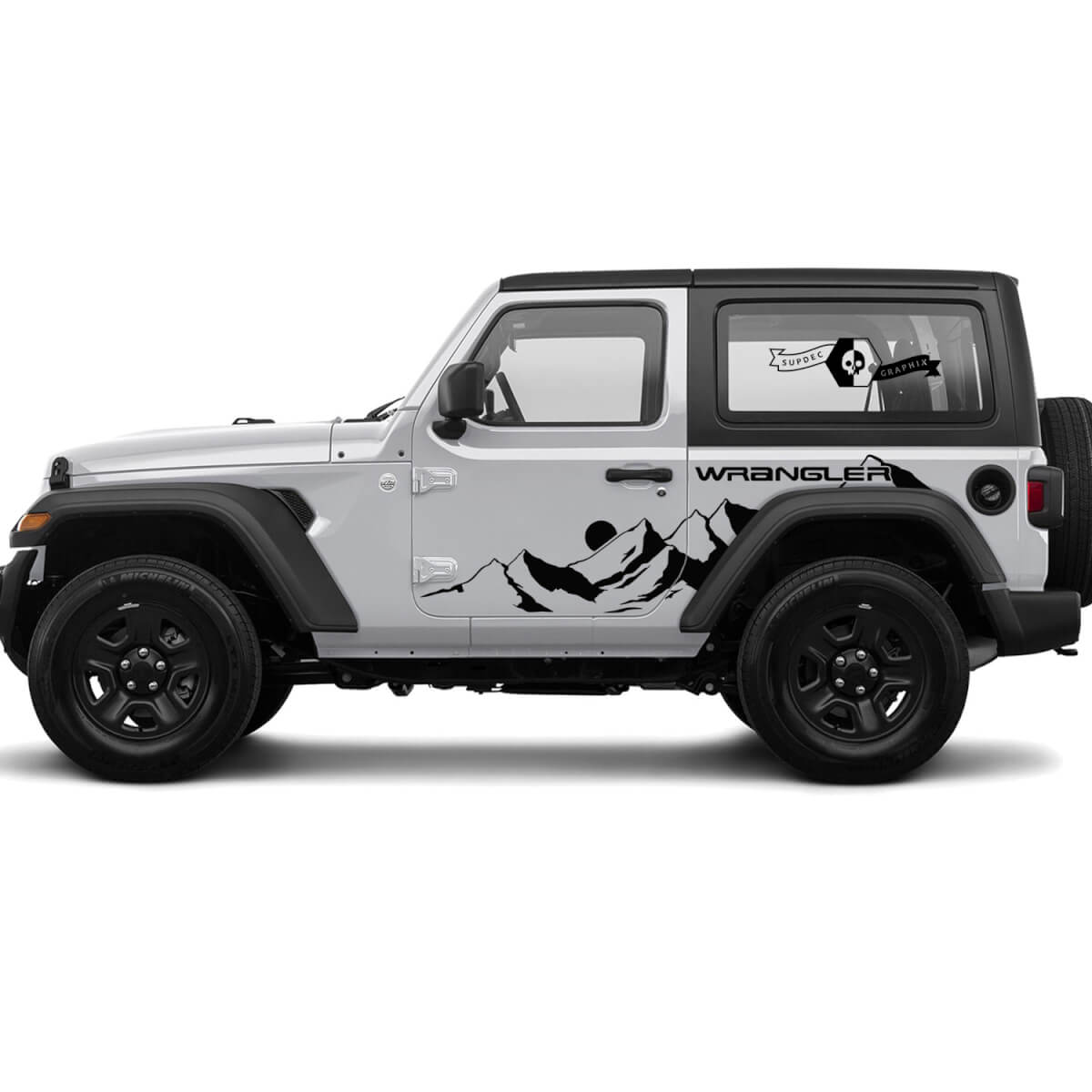 2 New Jeep Wrangler Door Sticker de calcomanía de luna Montañas Gráficos Sectores de calcomanía
