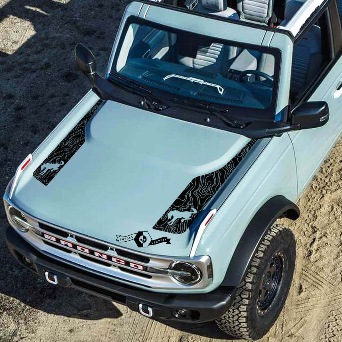 Kit de Calcomanías de Vinilo con Gráfico de Logo de Mapa Topográfico para Capó 2 para Ford Bronco 2021-2022