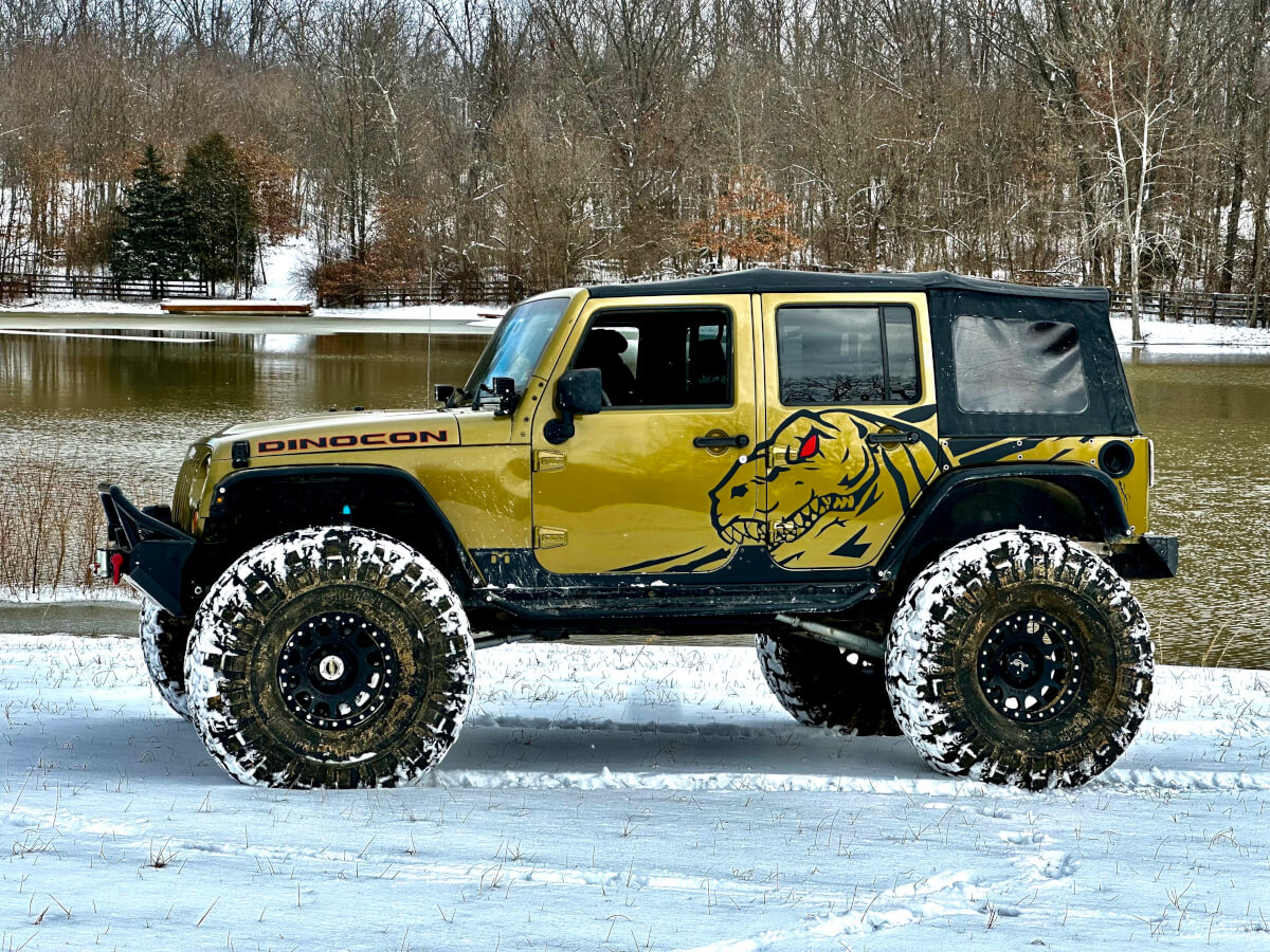 DiNocon T-Rex Trex Dinosaur Rex Cechera lateral para Jeep Wrangler 2 puertas pegatinas
