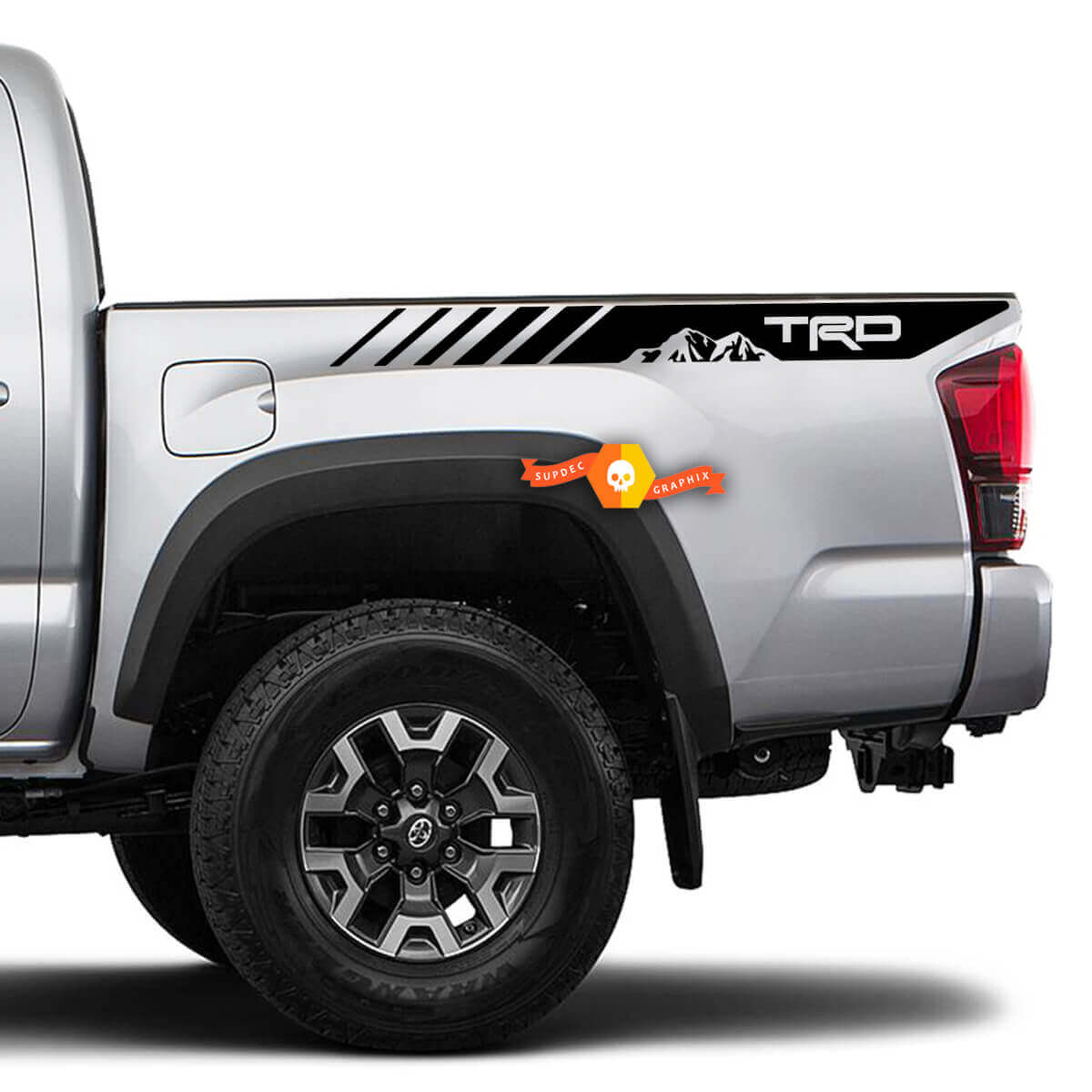 Par de calcomanías de vinilo TRD Mountains para la cama lateral de Toyota Tacoma 2016 - 2022.
