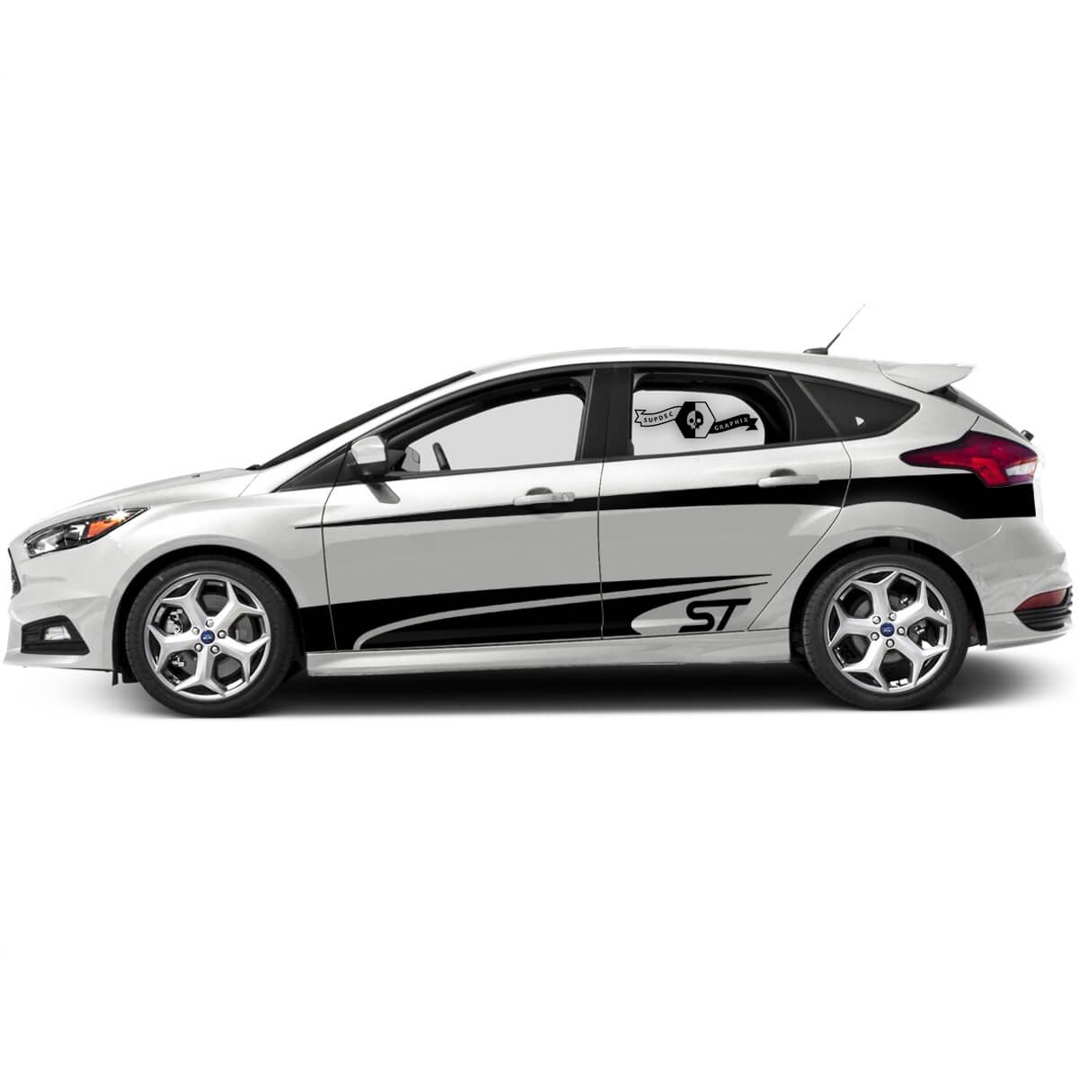 Combina Ford Focus St 2017 - 2022 Puertas Línea de rayas Rocker -y puertas Kits gráficos de calcomanía de vinilo