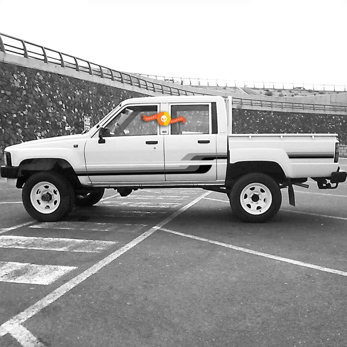 Kit de vinilos decorativos laterales con rayas de estilo retro para Toyota Hilux 1983-1988