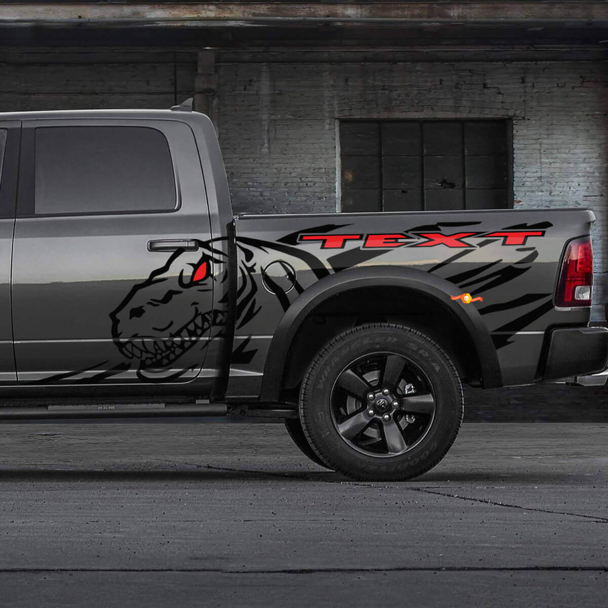 Adhesivo Vinilo Salpicadera Trasera Lateral T-Rex Dinosaurio para Dodge Ram Rebel 1500 TRX