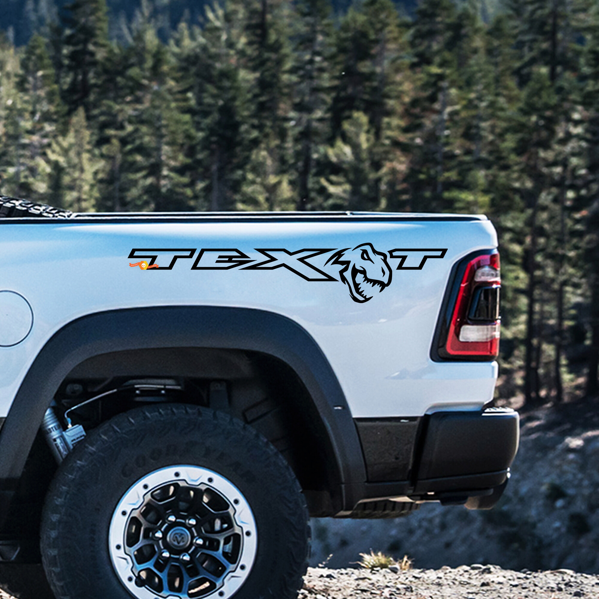 Kit de Vinilo Adhesivo para la Cabecera con Texto Personalizado y T-Rex para Dodge Ram Rebel 1500 TRX