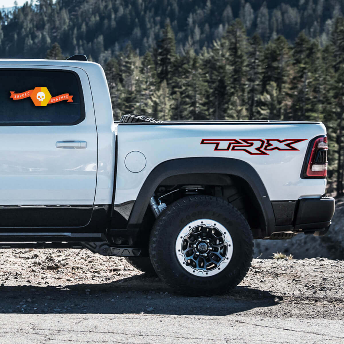 Calcomanías de Vinilo Laterales con Letras en Contorno TRX para Dodge Ram Rebel 1500 TRX