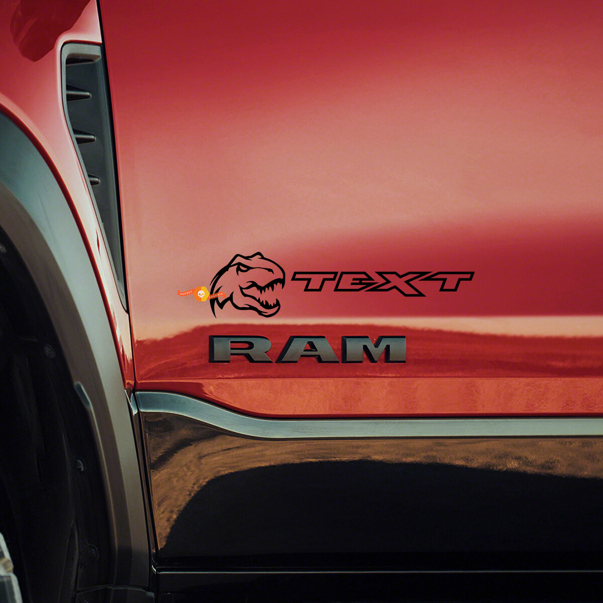 Kit de vinilo lateral personalizado con texto pequeño T-Rex para Ram 1500 TRX Rebel