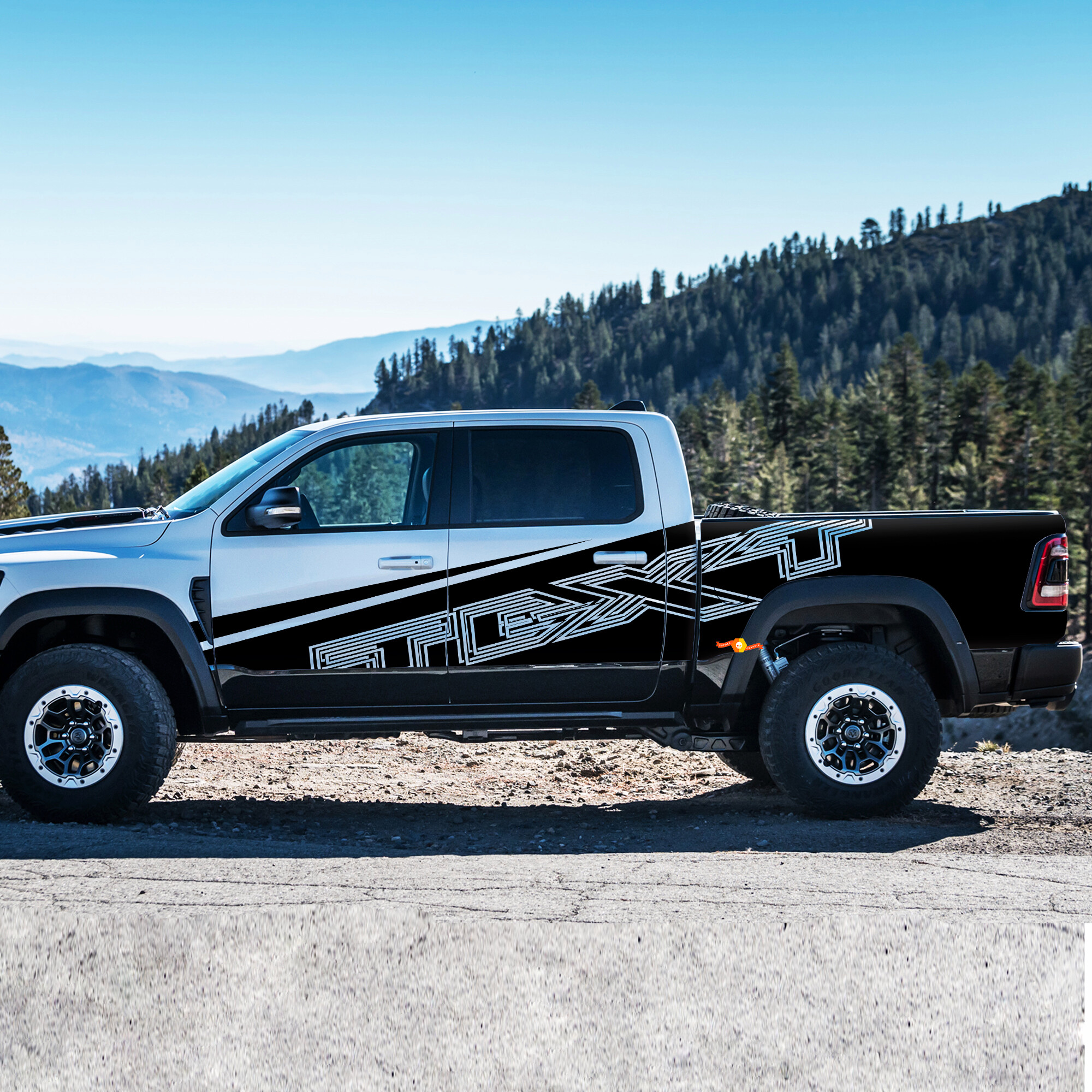Kit de Vinilo Lateral de Texto Personalizado Estilo Contorno para Dodge Ram Rebel 1500 TRX