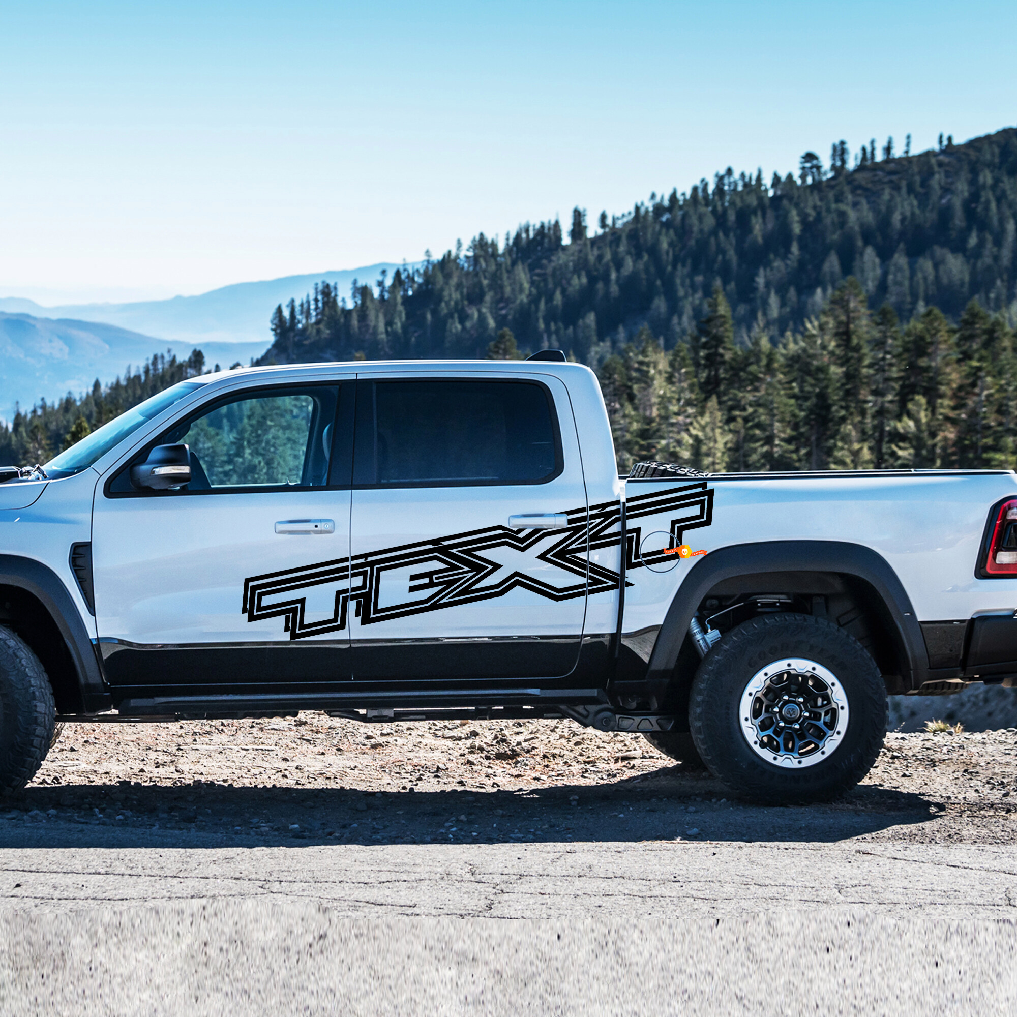 Kit de vinilo lateral con estilo de contorno de texto personalizado para Dodge Ram 1500 Rebel TRX