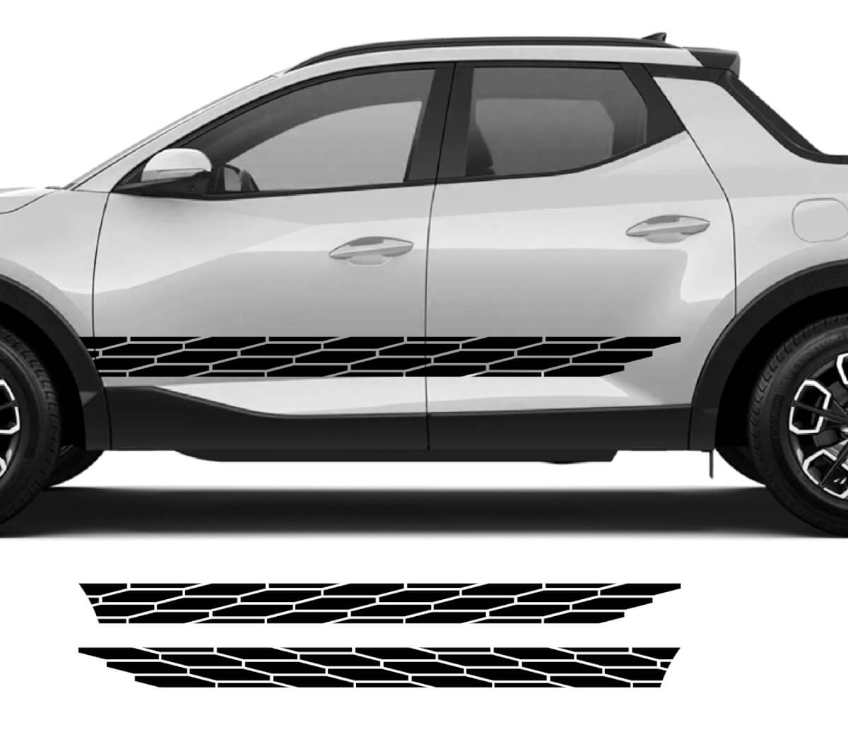 2x Hyundai Santa Cruz Rocker Panel de geometría moderna Logotipo de vinilo Equipo de calcomanía Kit gráfico