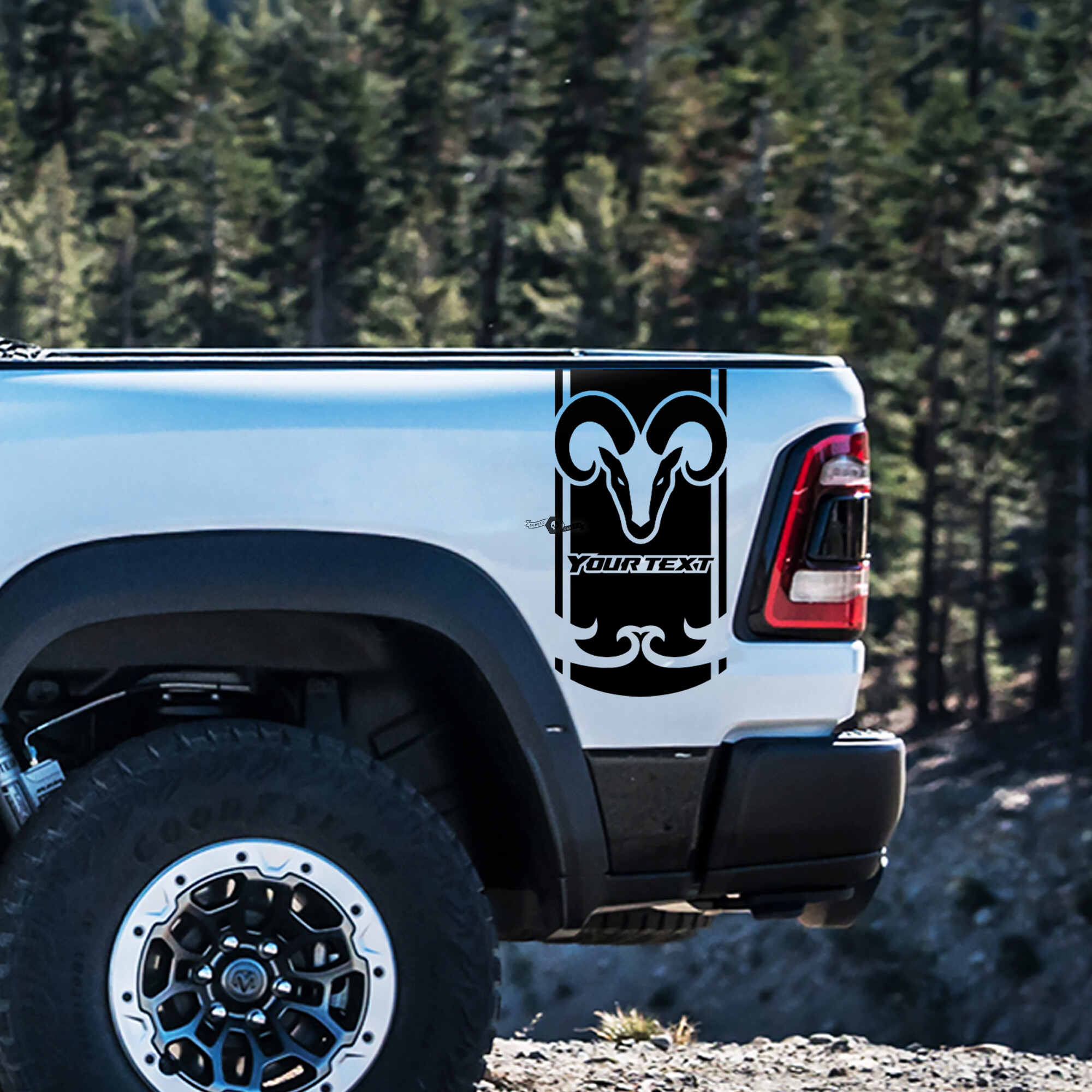 Kit de adhesivos de vinilo de texto personalizado estilo Hemi para el lado de la cama Dodge Ram Rebel 1500 TRX