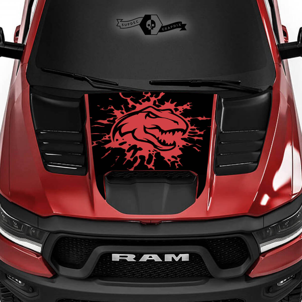Calcomanía de Vinilo para Capó Estilo Destruido T-Rex para Dodge Ram Rebel 1500 TRX
