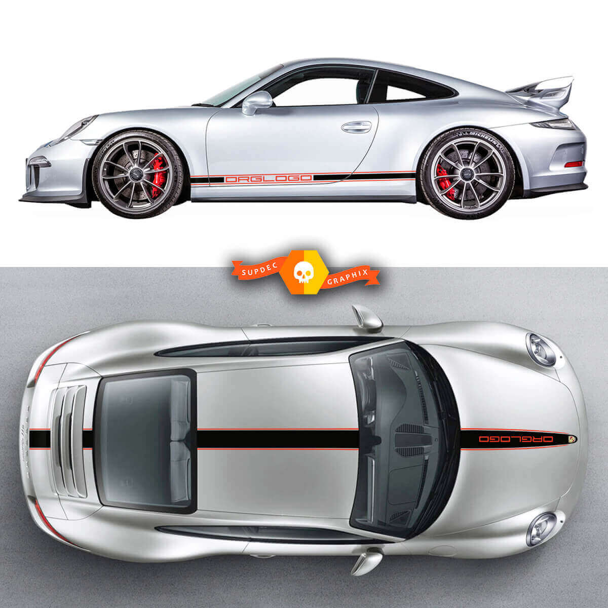 Calcomanía de vinilo con franjas de carreras para costado, capó, techo y cajuela para Porsche 911 Porsche Carrera