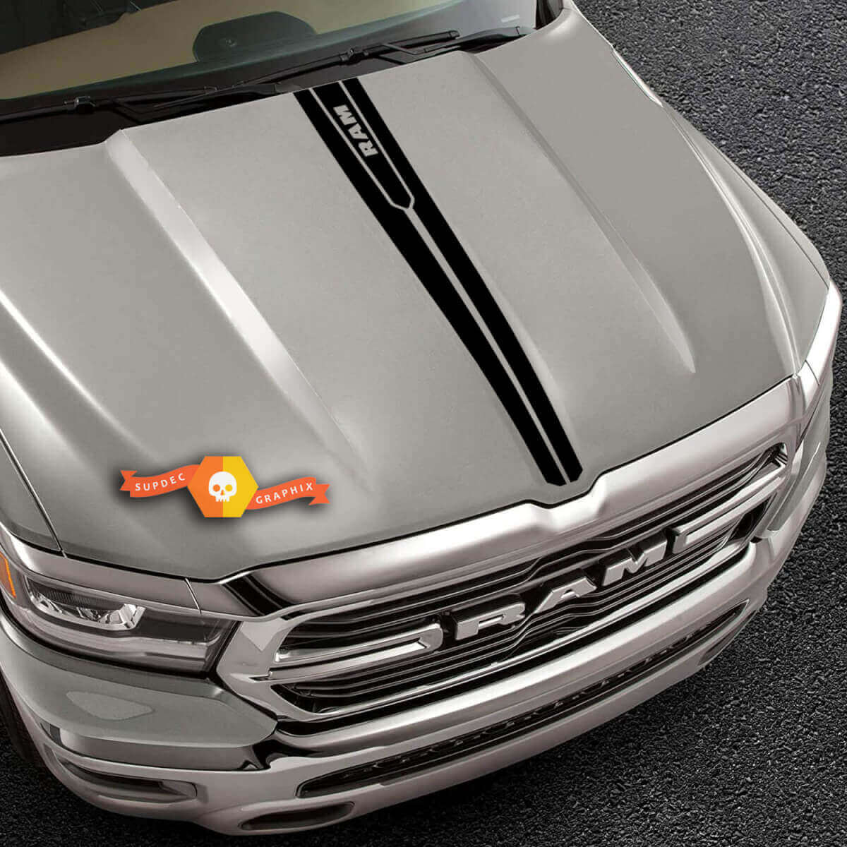 Pegatinas de vinilo de doble franja fina central para capó para Dodge Ram 1500