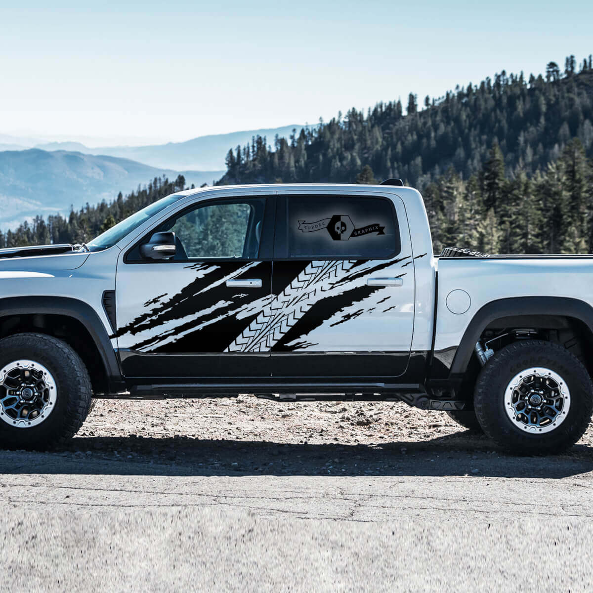Adhesivo Vinilo de Puertas con Huellas de Neumáticos de Barro para Dodge Ram 1500 TRX
