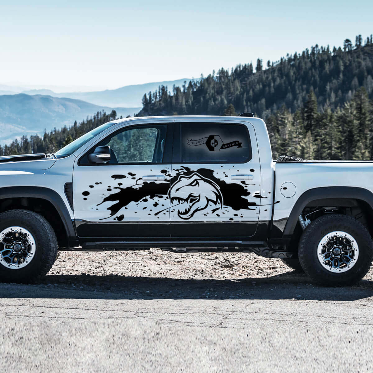 Kit de Calcomanías de Vinilo para Puertas Laterales Mud Splash T-Rex para Dodge Ram Rebel 1500 TRX