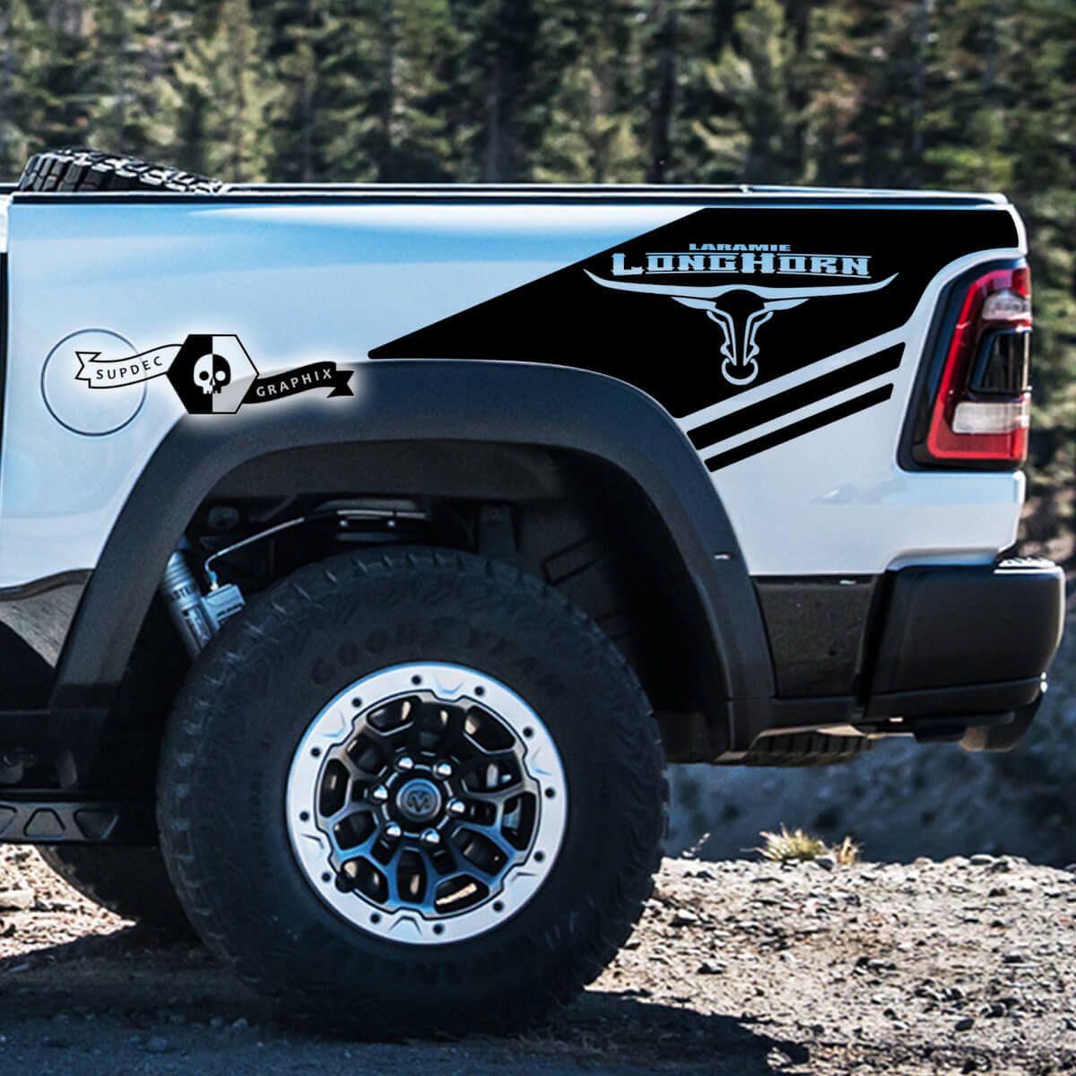 Calcomanías de vinilo de franja lateral Longhorn Laramie para Ram 1500 TRX