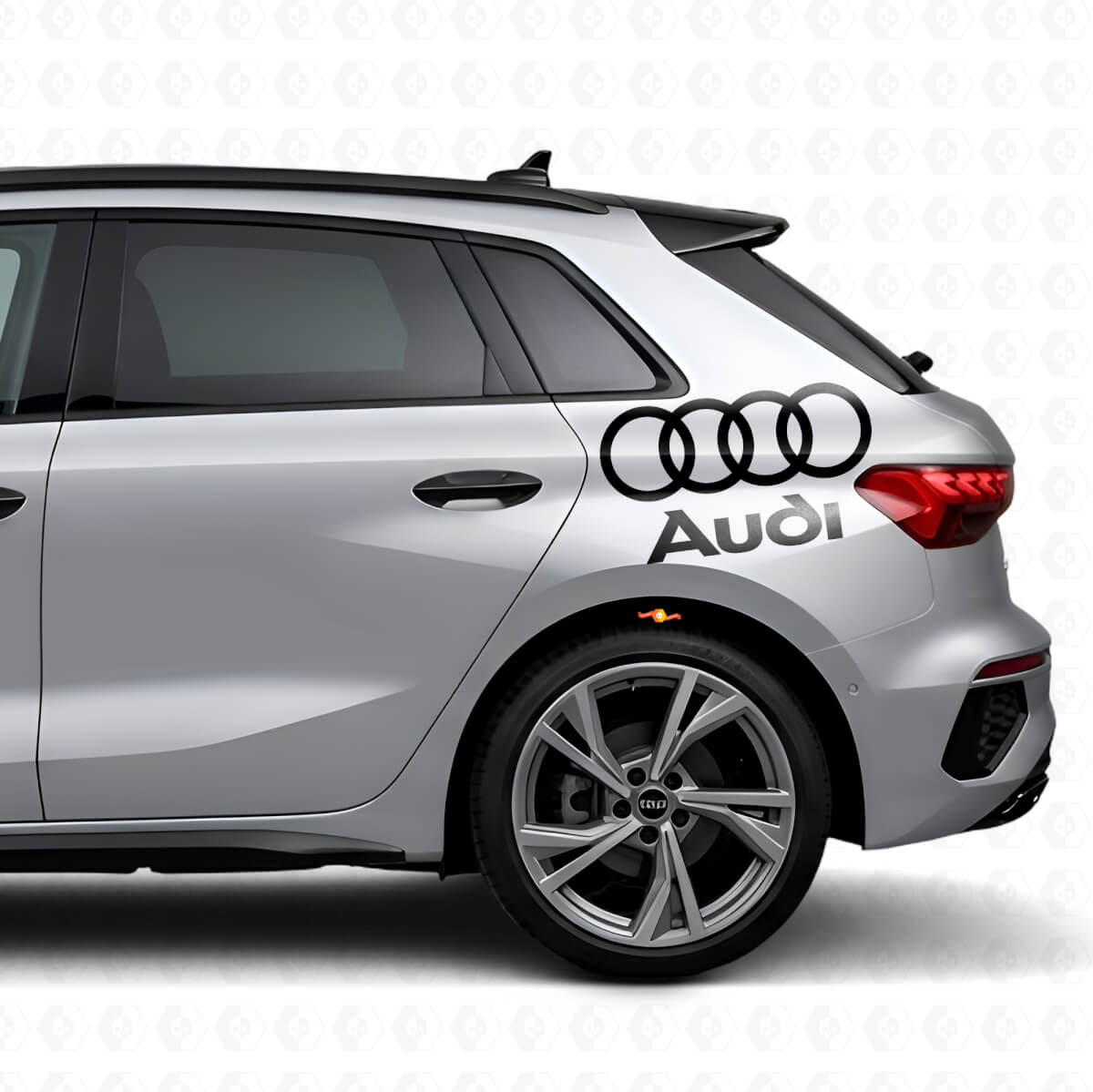 Juego de calcomanías laterales de vinilo con letras y anillos Audi para coches Audi