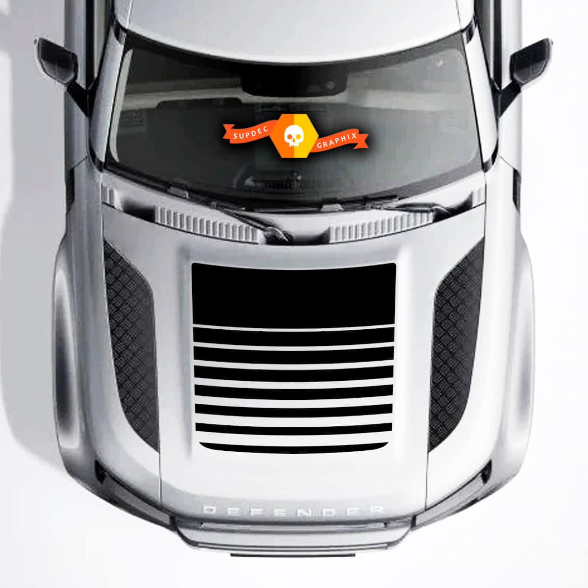 Calcomanía de vinilo con franjas de capó tipo estroboscópico negro para Land Rover Defender 110