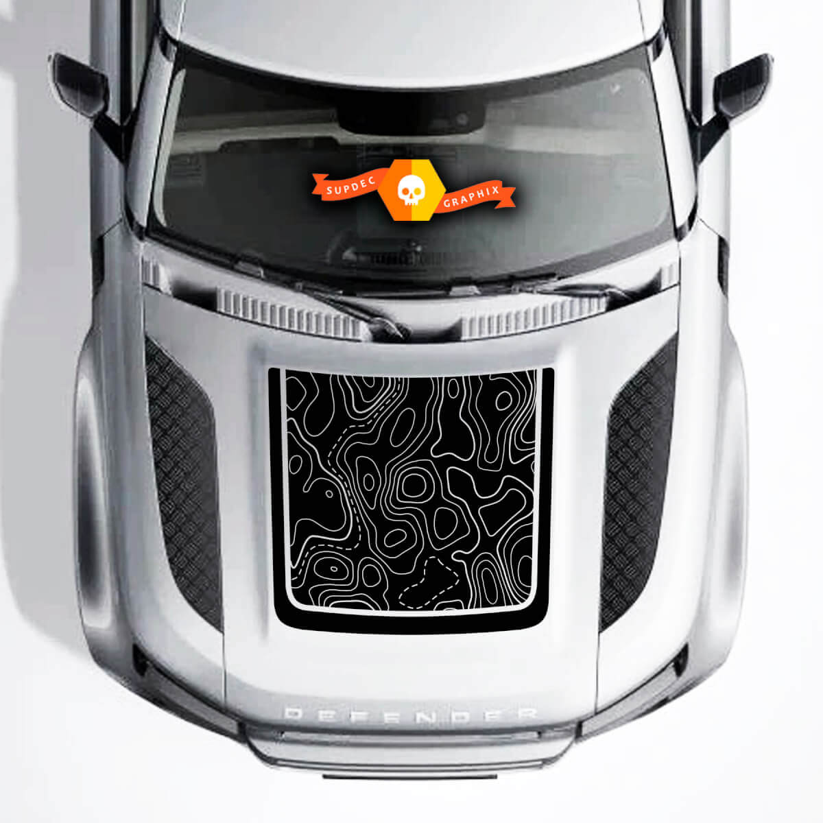 Vinilo adhesivo negro mate para capó, mapa topográfico para Land Rover Defender 110