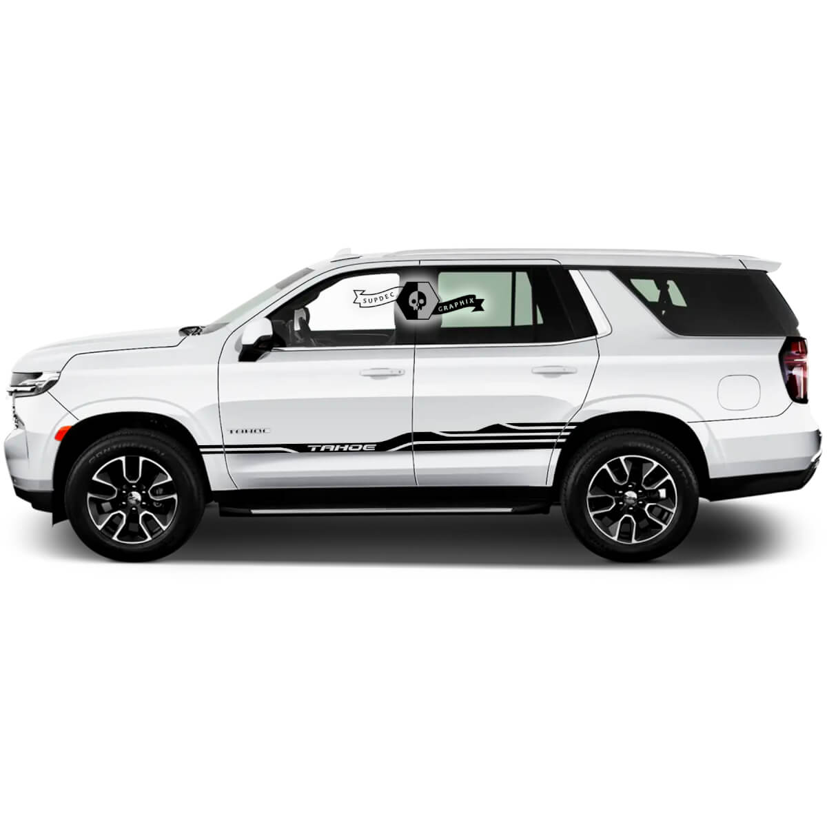 2X 2020 nuevos gráficos Chevrolet Tahoe puertas rayas montañas Logo coche carreras vinilo pegatina

