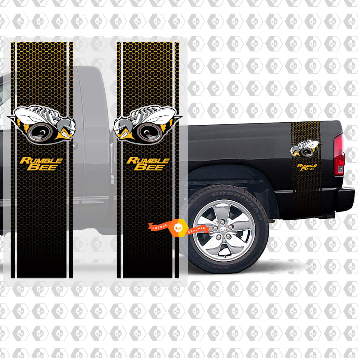Calcomanías Laterales de Vinilo con Diseño Miel de Abeja Estilo Rumble Bee para Dodge Ram 1500