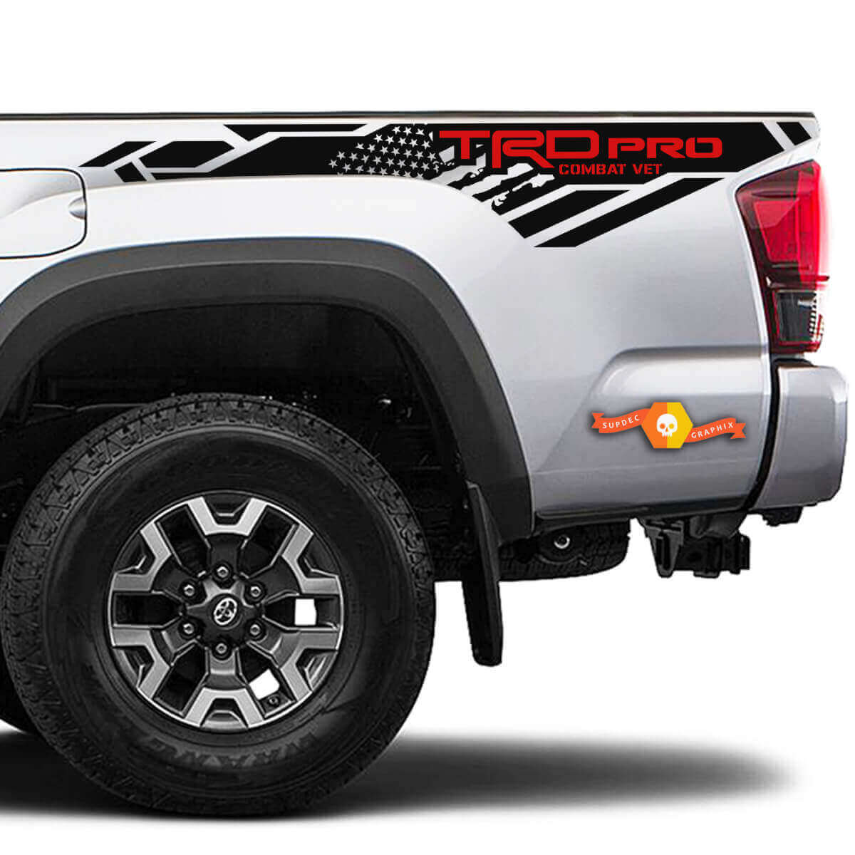Pegatina de vinilo con la bandera de EE.UU. TRD Pro para la cabecera de la cama de Toyota Tacoma