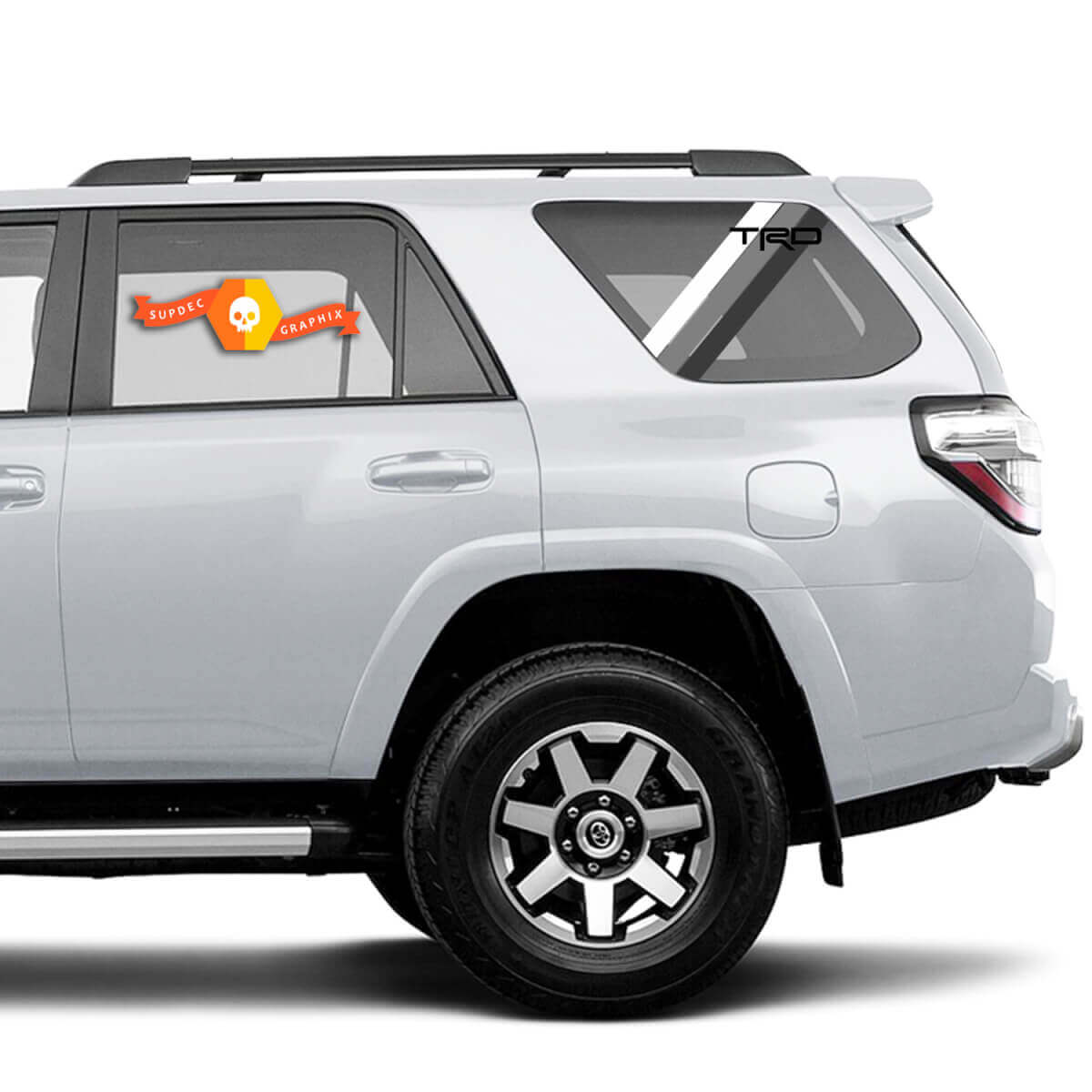 Par de 2010-2023 Toyota 4Runner Retro PRECUT Ventana Racing Stripes TRD Stripes Side Vinilo Calcomanías Pegatinas - Blanco Gris Negro
