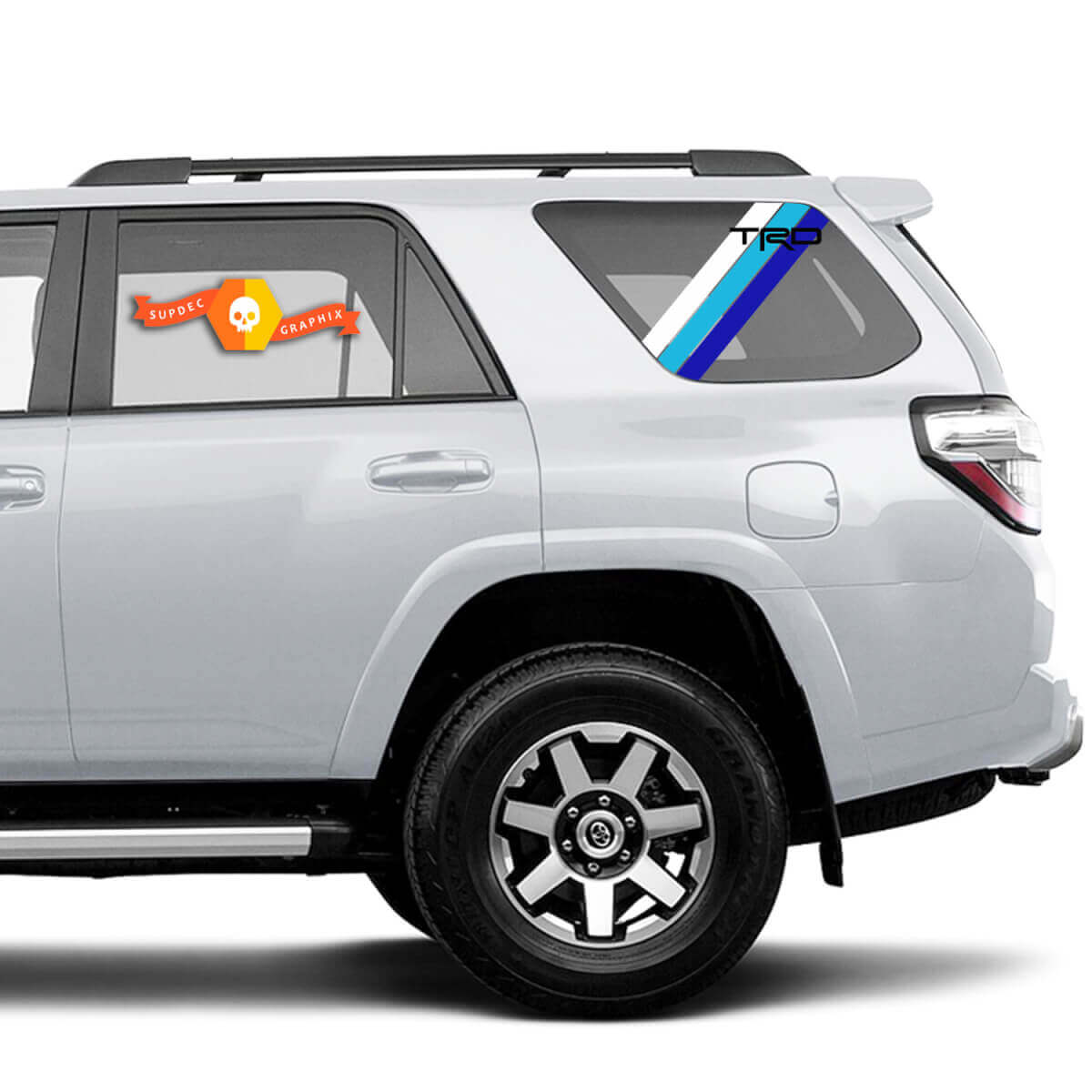 Par de 2010-2023 Toyota 4Runner Retro PRECUT Window Racing Stripes TRD Stripes Side Vinyl Decals Stickers - White Light Blue Blue
