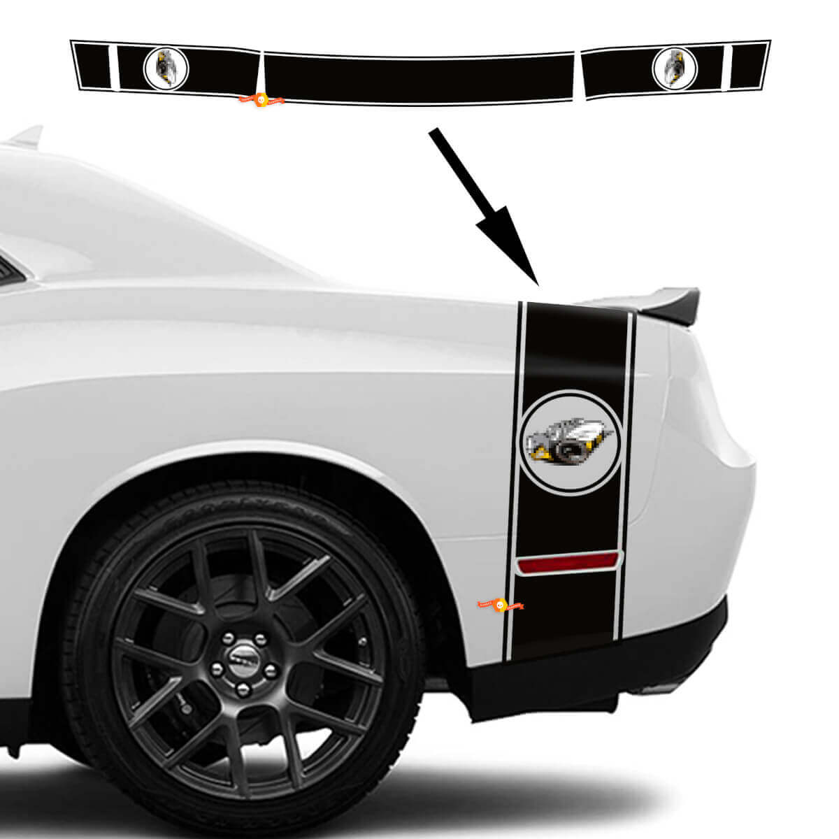 Calcomanía Vinilo de Rayas Estilo Rumble Bee para Lateral del Maletero para Dodge Challenger 2022-2023