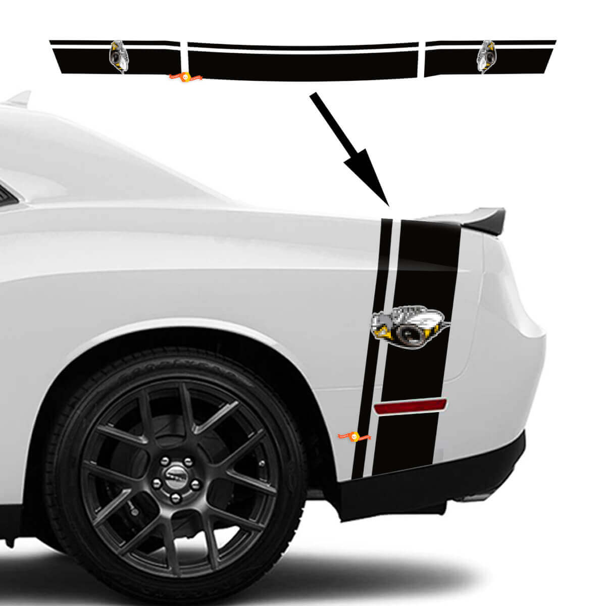 Kit de vinilos de calcomanías de franjas dobles Rumble Bee para cabecera y maletero para Dodge Challenger 2022+