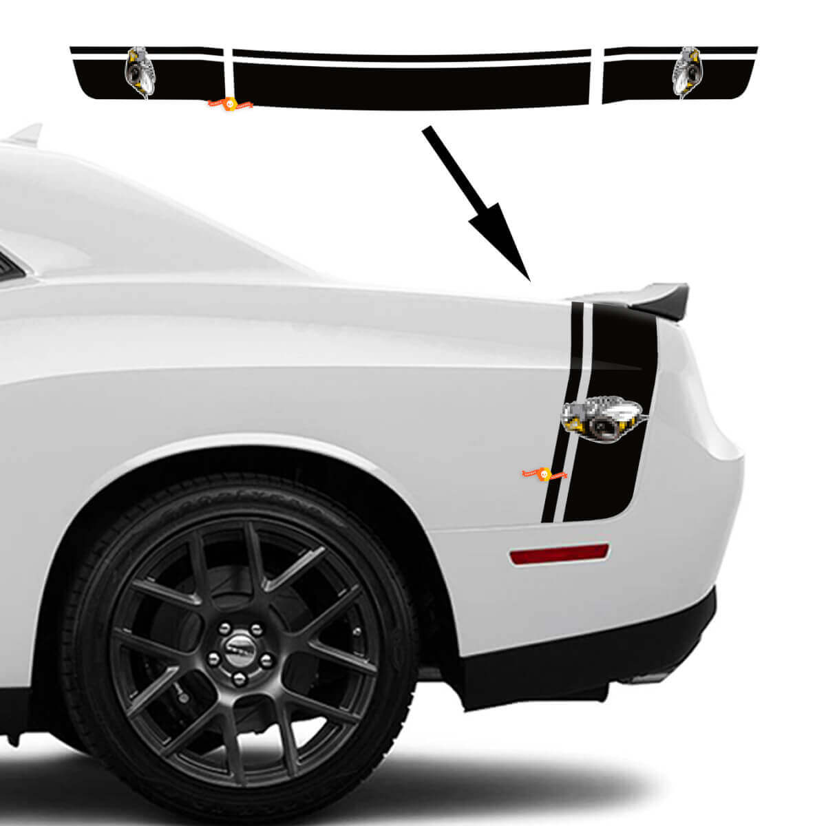 Kit de Vinilo de Calcomanía de Franjas Dobles Estilo Rumble Bee para Laterales de Maletero para Dodge Challenger 2022+