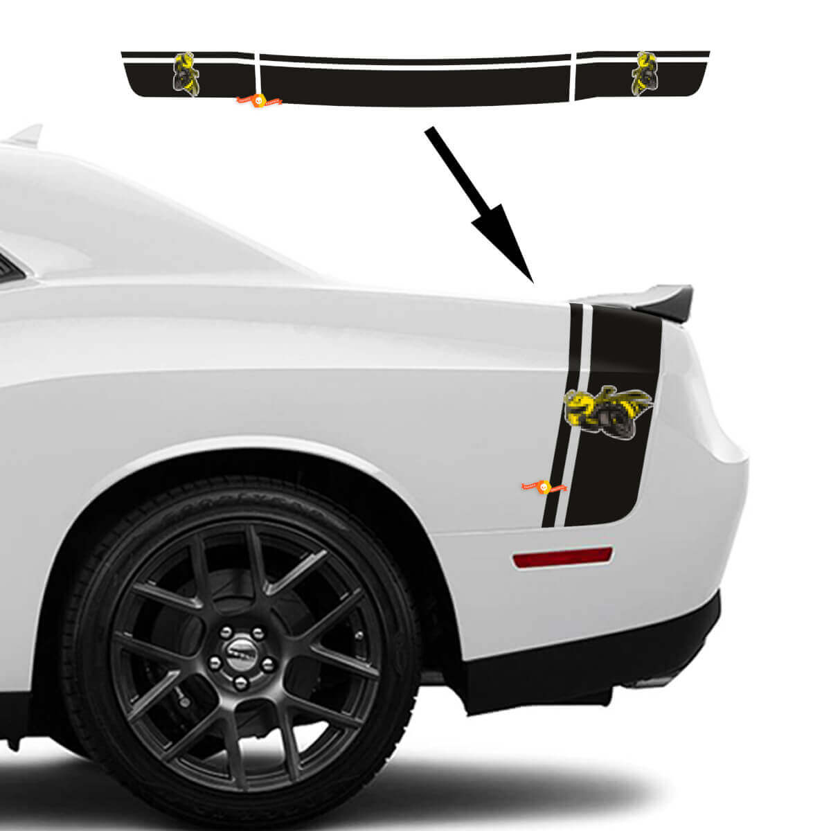 Kit de calcomanías de vinilo de rayas dobles estilo abeja para el lateral y maletero de Dodge Challenger Charger