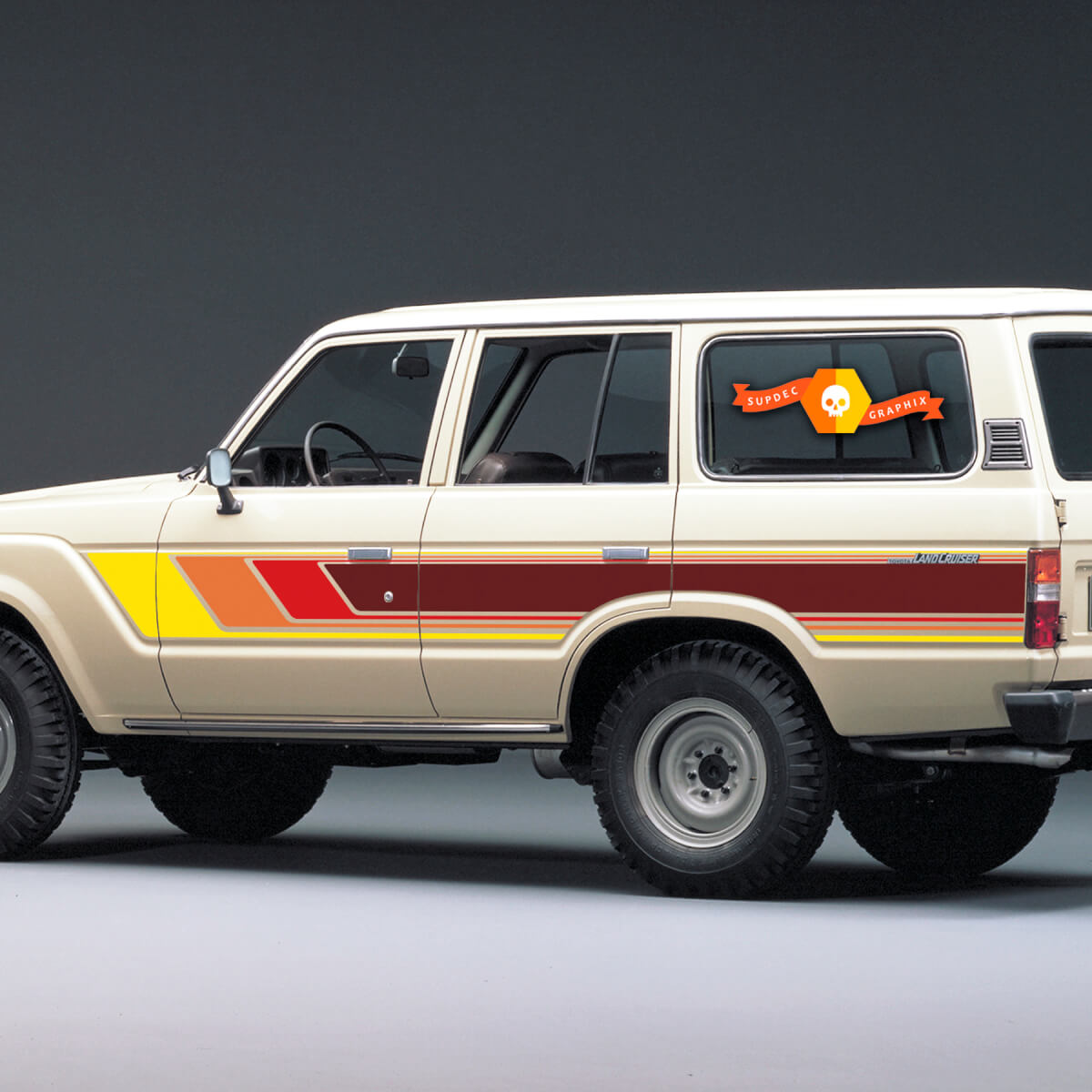 Par de Land Cruiser 60 SERIES TRD Side Doors Retro Stripe Vinyl Decals Stickers para Toyota 4Land Cruiser TRD - Borgoña
