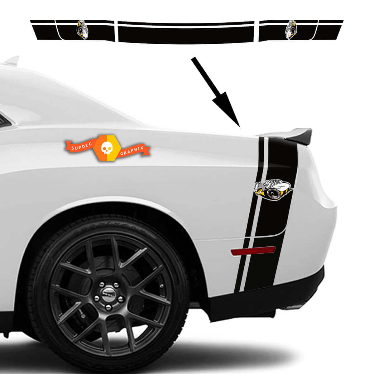 Kit de adhesivos de franja trasera estilo Rumble Bee para Dodge Challenger / Charger