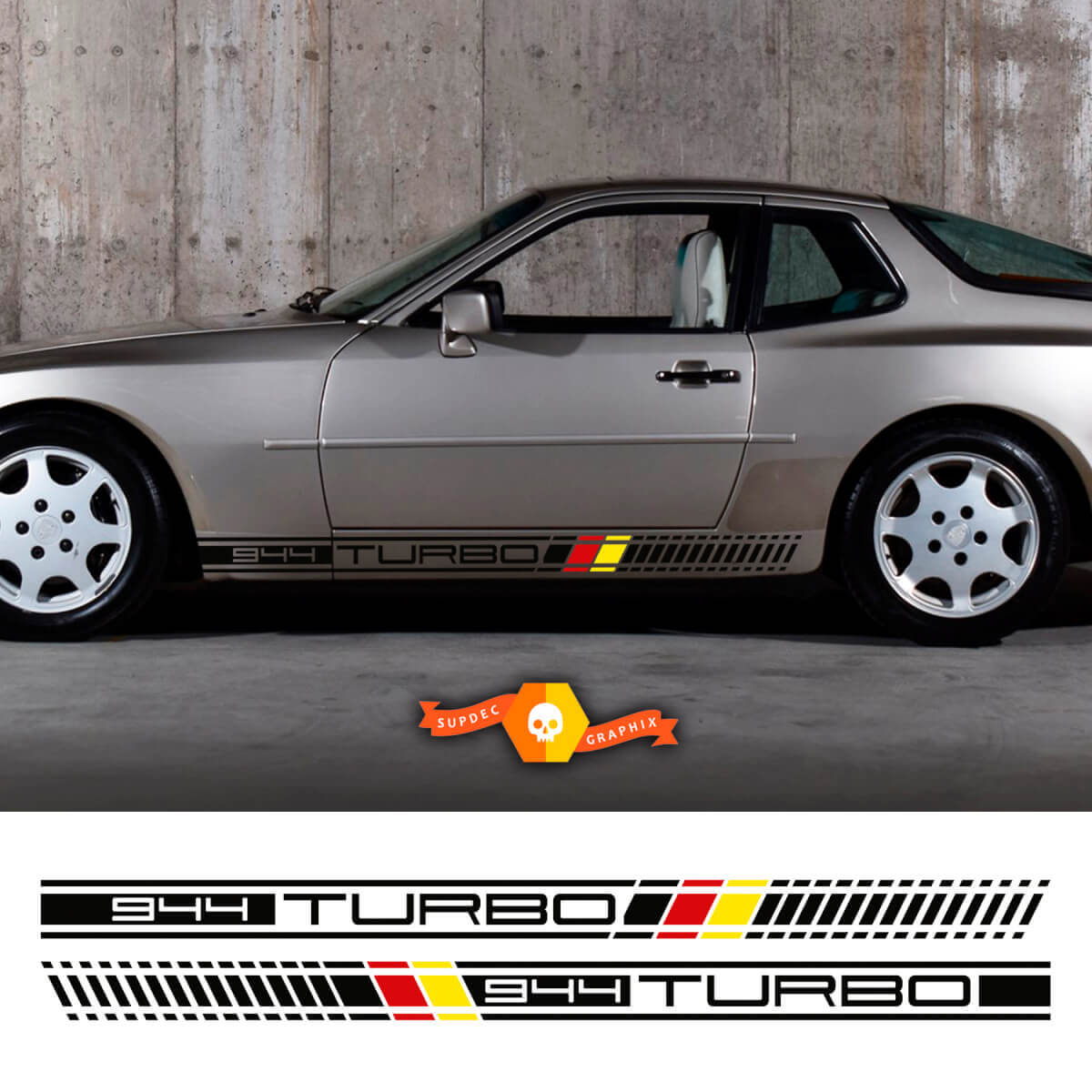 Kit de pegatinas de vinilo con rayas laterales estilo alemán para Porsche 944 Turbo