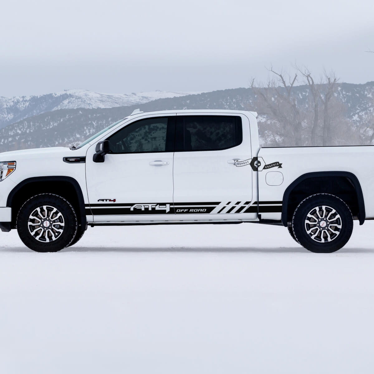 2 Nuevo GMC GM Sierra 1500 AT4 Puertas Rocker Panel rayas Off-Road Side Bed Destruido Вestroyed Calcomanías Pegatinas
