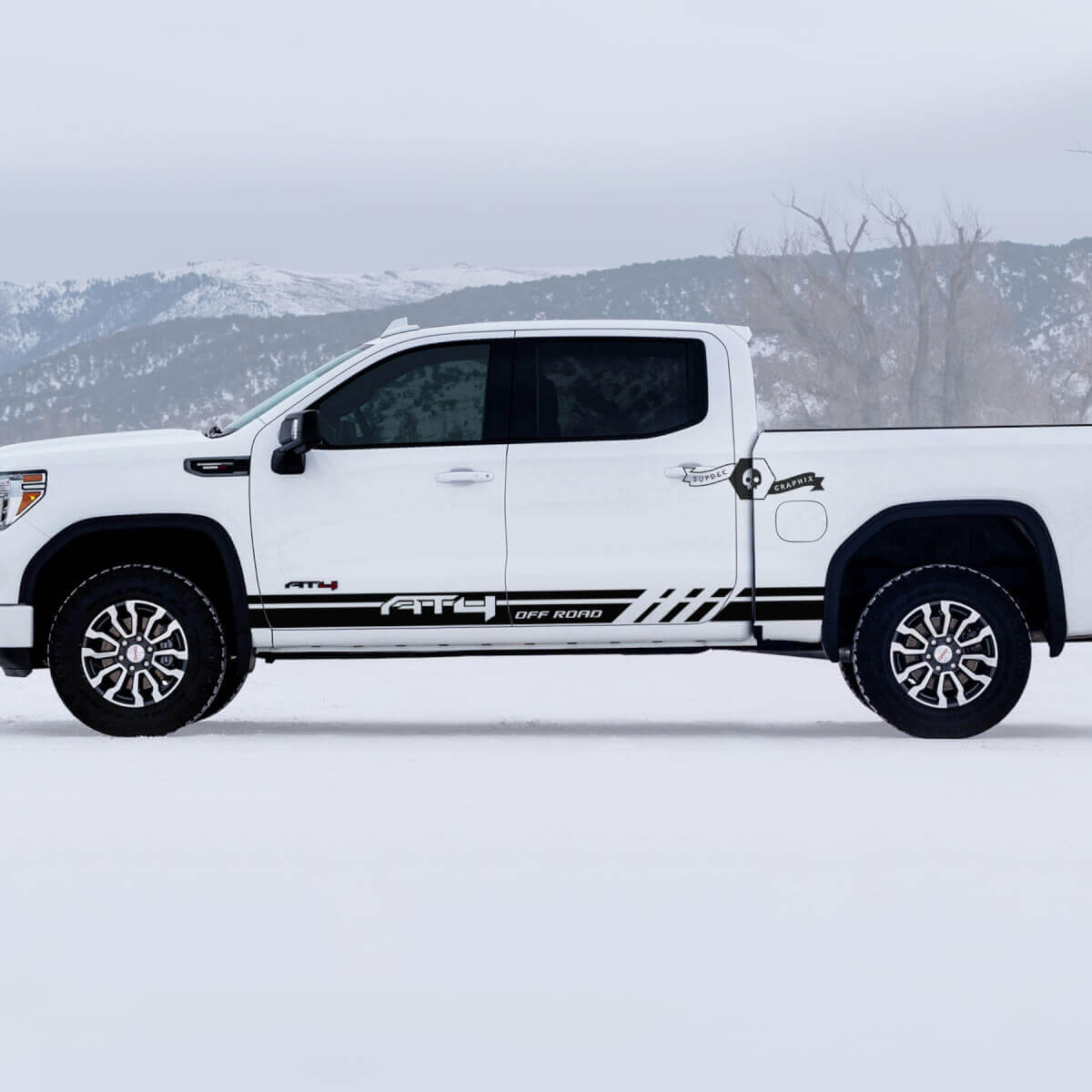 2 Nuevas rayas de panel lateral de puertas GMC GM Sierra 1500 AT4, rayas de panel lateral Off-Road Side Bed Destroyed, calcomanías destruidas.
