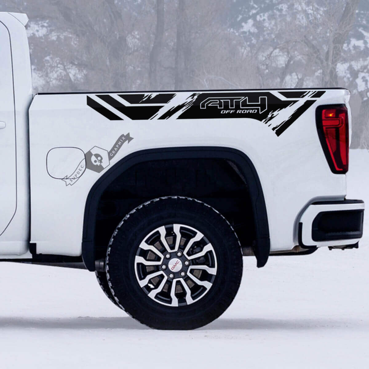 Kit de Vinilos Laterales para Cama AT4 Off Road con Efecto Desgastado para GMC Sierra 1500
