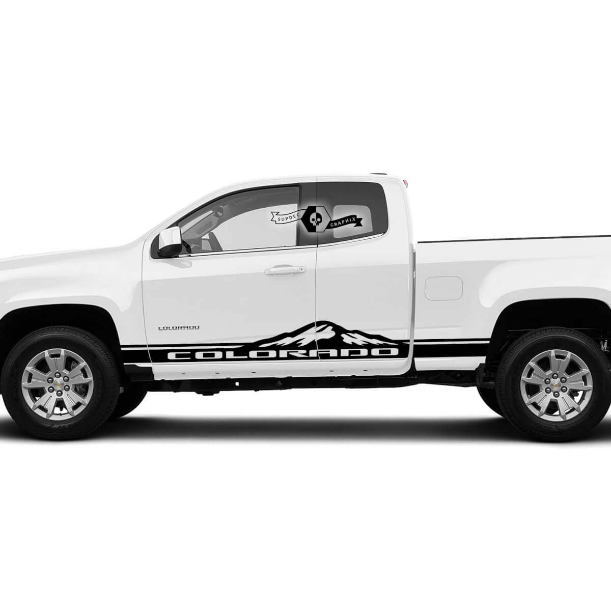 Par de pegatinas de vinilo a rayas para puertas de montañas nuevas, gráfico 2022+ 2023+ Chevy Colorado extendido
