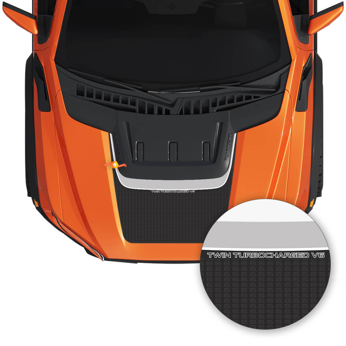 Calcomanía de vinilo para capó V6 Twin Turbocharged para musclecar camioneta SVT 2022-2023