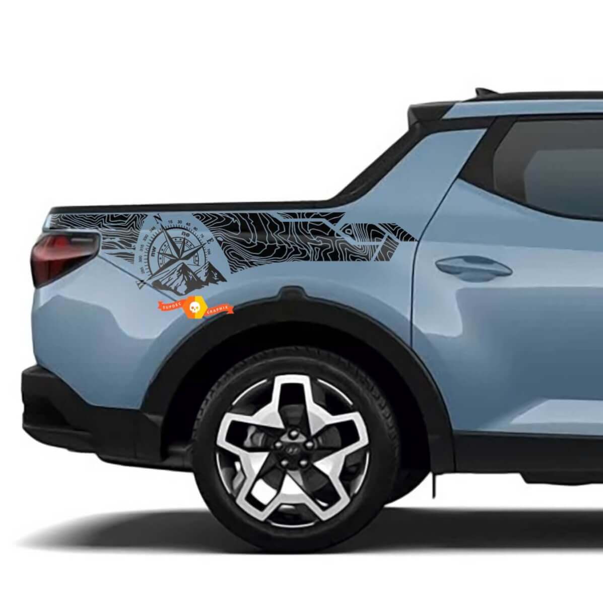 2x Pegatina de vinilo lateral de edición de mapa topográfico para la cama ajuste para Hyundai Santa Cruz
