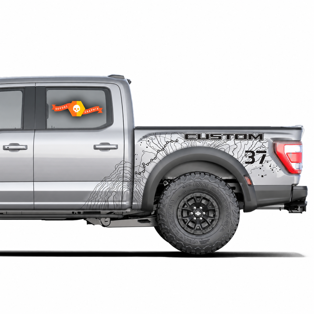 SVT CUSTOM Topographic Map Splash 37 — Pegatina de vinilo (lateral de caja) para Ford F-150 Raptor 2023