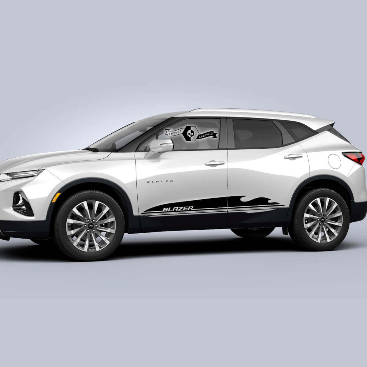 Par de calcomanías de vinilo de franjas con logotipo de puertas para Chevrolet Blazer 2023
