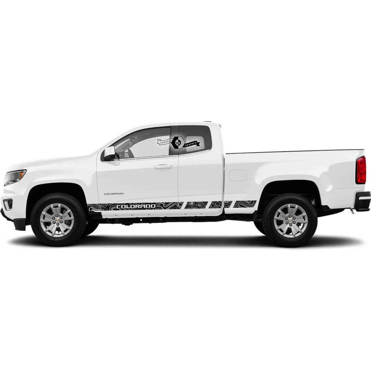 Combina Chevrolet Colorado Side Rocker Stripes Puertas de línea de contorno Palabra de calcomanía de vinilo