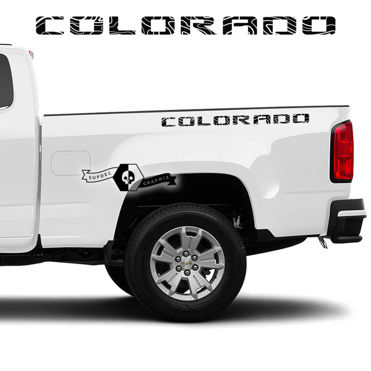 Combina Chevrolet Colorado Logotipo de la cama lateral Línea de contorno Pegatina de calcomanía de vinilo