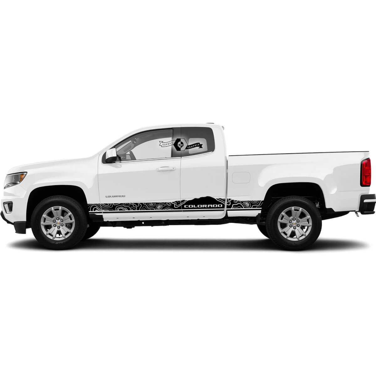 Par Chevrolet Colorado Side Rocker Panel Stripes Mountains Contour Line Vinilo Calcomanía Pegatina
