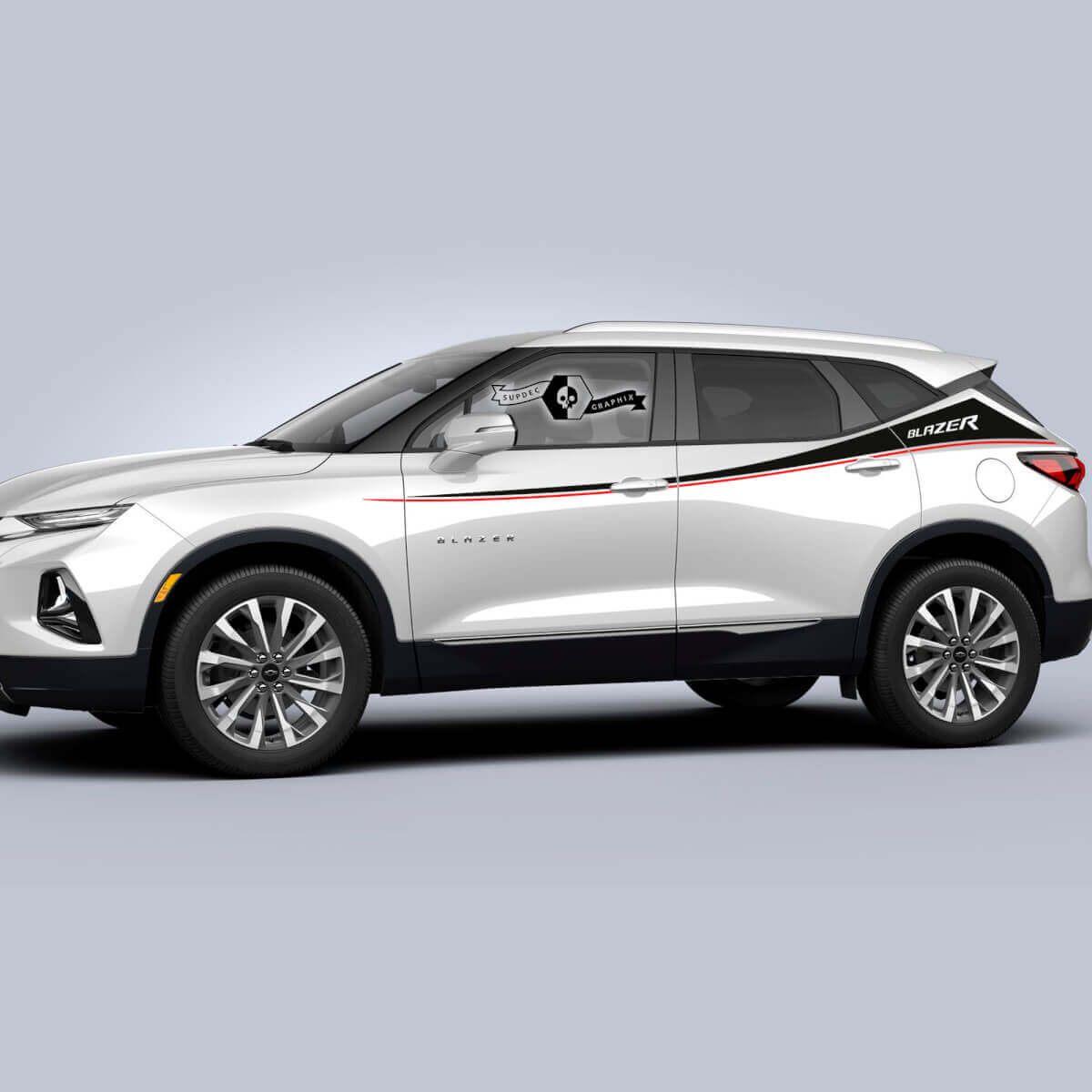 Par de Calcomanías de Vinilo con Rayas de 2 Colores y Logotipo para las Puertas Laterales de Chevrolet Blazer 2023
