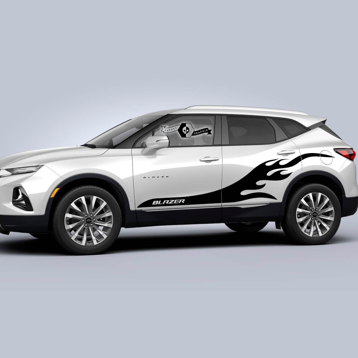 Par Chevrolet Blazer 2023 calcomanías puertas panel basculante lateral llama fuego raya vinilo calcomanía pegatina
